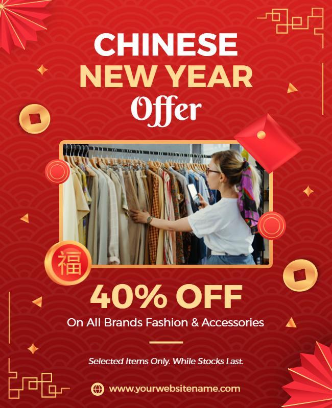 Vibrant Red Chinese New Year Fashion Sale Flyer Template