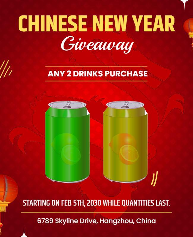 Chinese New Year Giveaway Drinks Flyer Template