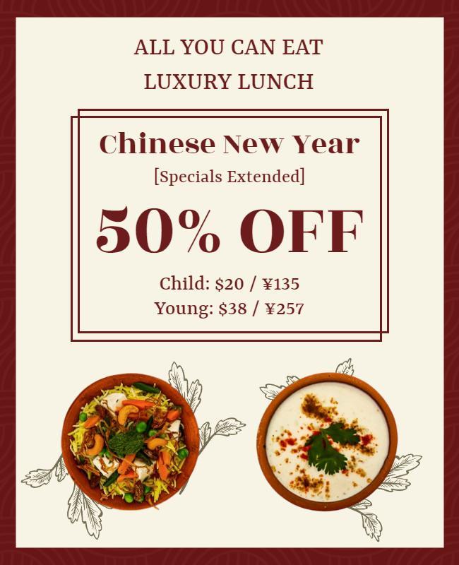 Chinese New Year Luxury Lunch Flyer Template