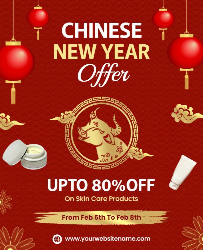 Chinese New Year Skincare Discount Flyer Template