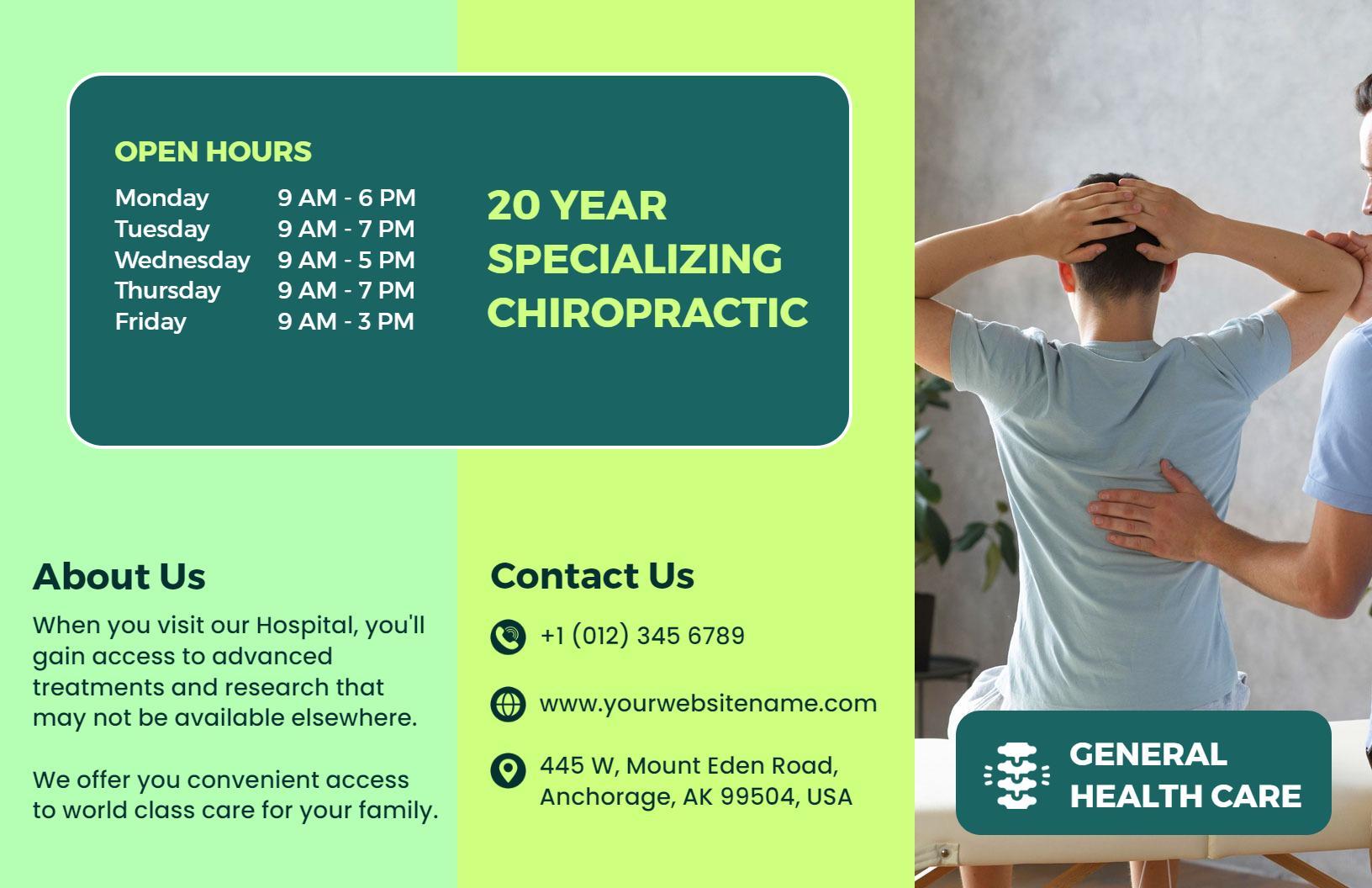 Chiropractic Care and Health Services Brochure Template