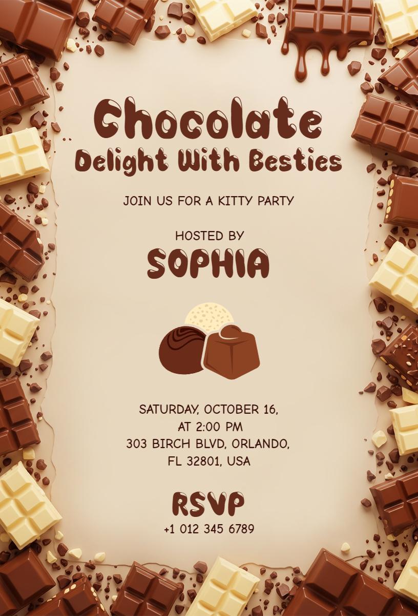 Chocolate Delight Themed Kitty Party Invitation Template