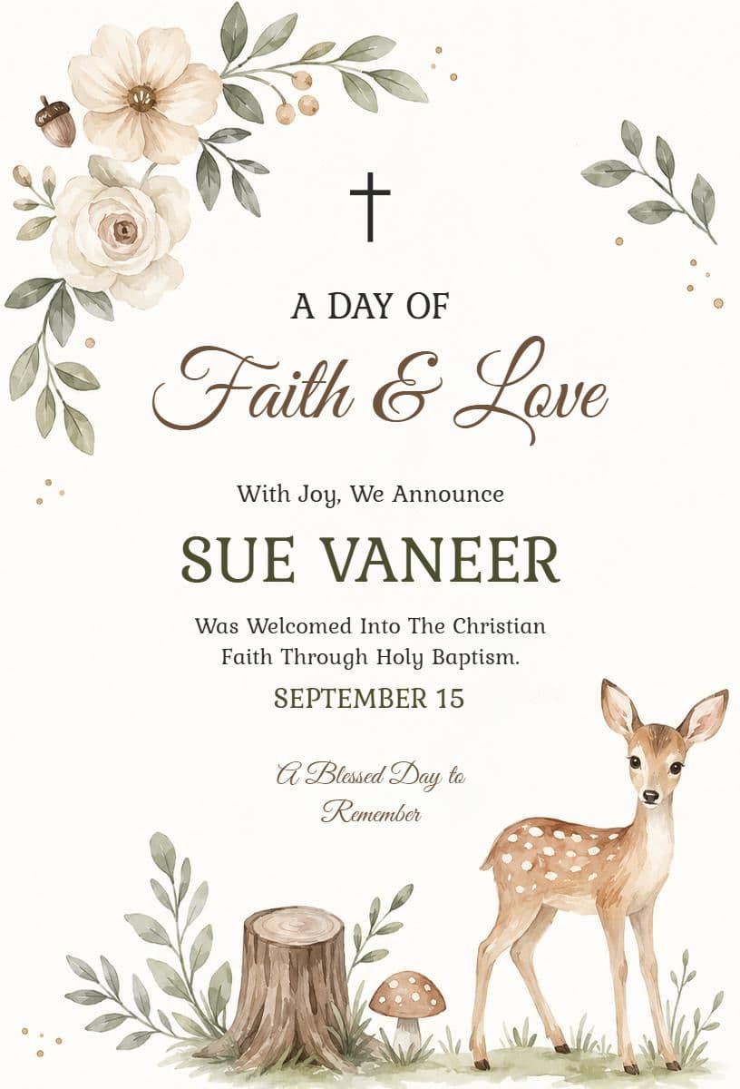 Christian Baptism Ceremony Announcement Template