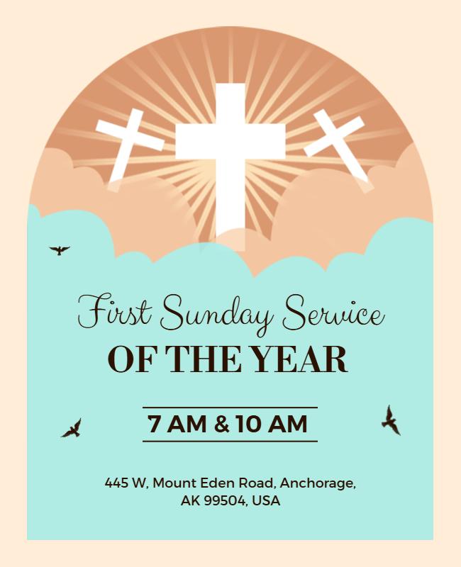 Christian Themed Light Pastel First Sunday Service Poster Template