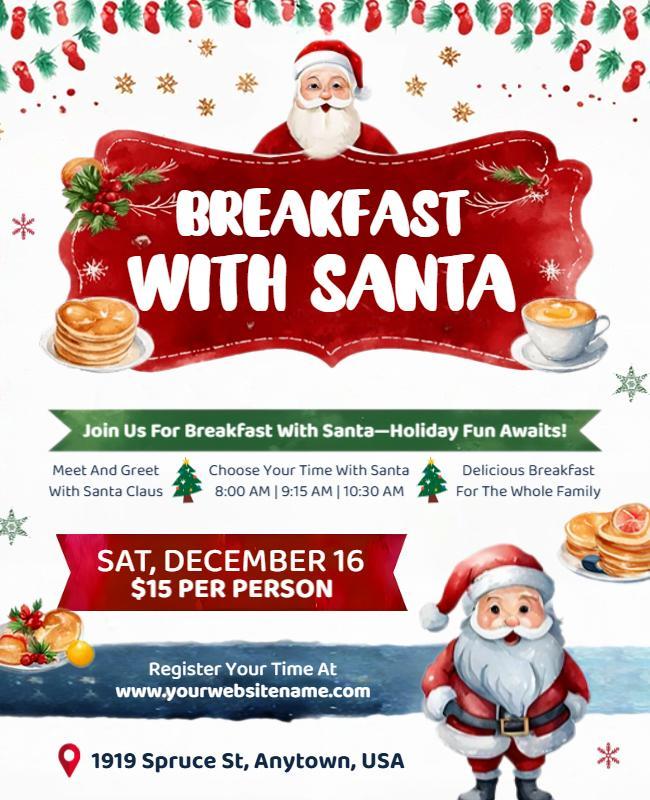 Festive Red Breakfast with Santa Holiday Family Flyer Template