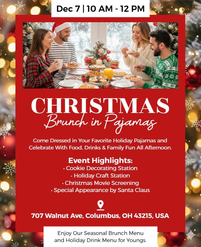 Christmas Brunch Pajama Party Flyer Template