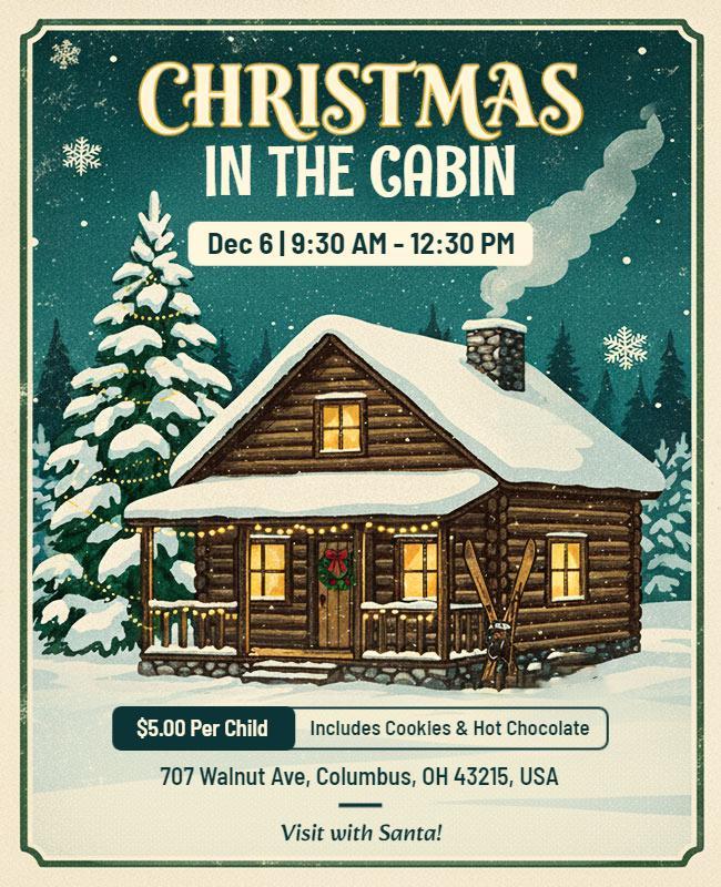 Christmas Cabin Family Event Flyer Template
