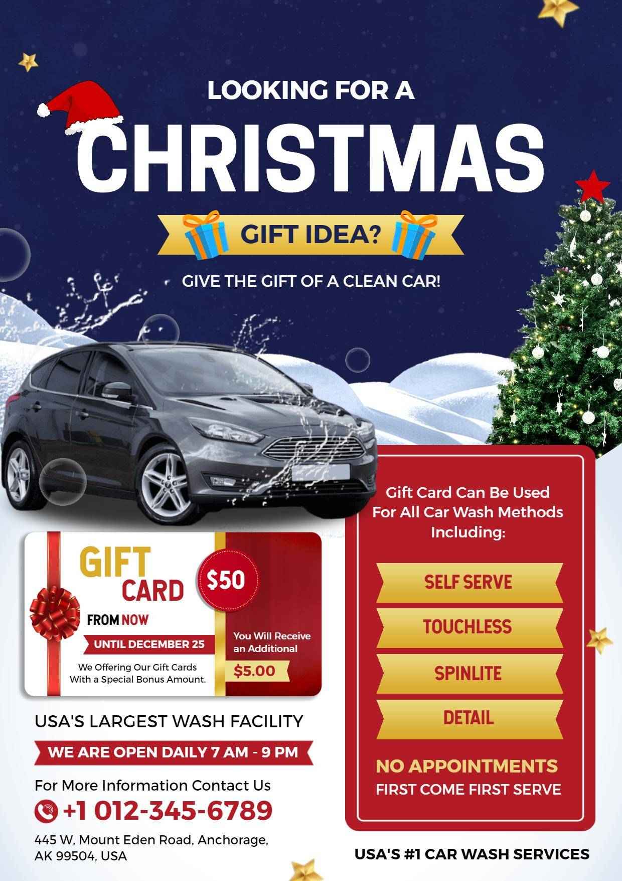 Christmas Car Wash Gift Promotion A4 Flyer Template