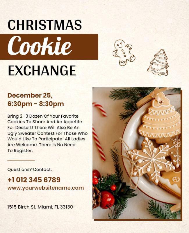 Festive Christmas Cookie Exchange Invitation Flyer Template