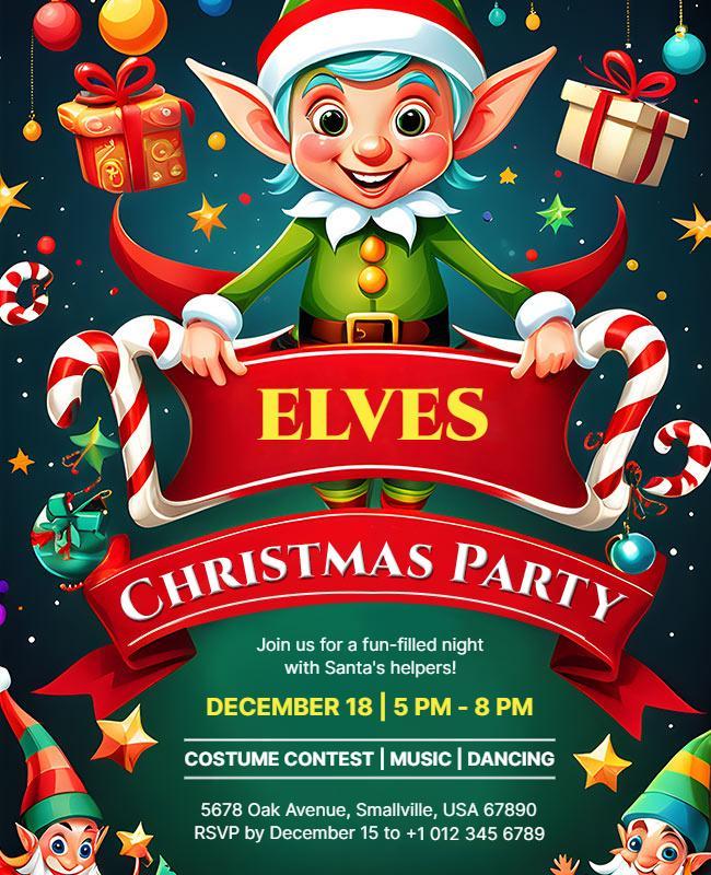 Christmas Elves Party Celebration Flyer Template