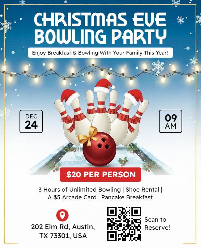 Christmas Eve Bowling Party Event Flyer Template