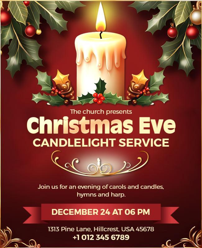 Christmas Eve Candlelight Service Event Flyer Template