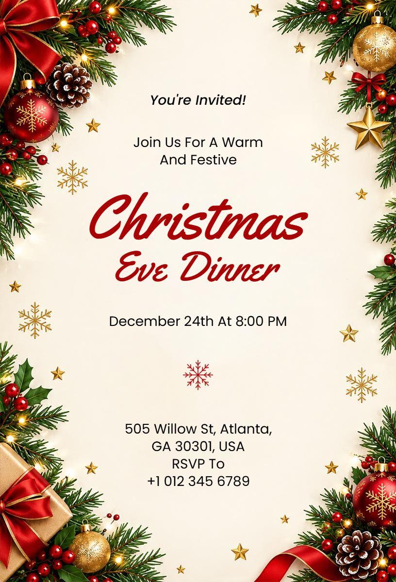 Christmas Eve Dinner Celebration Invitation Template