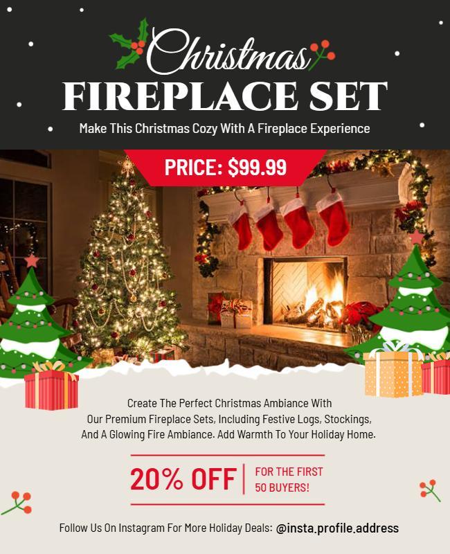 Christmas Fireplace Set Promotional Flyer Template