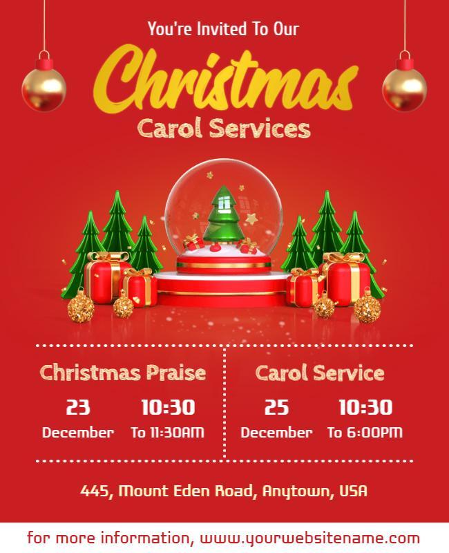 Festive Red Christmas Carol Services Invitation Flyer Template