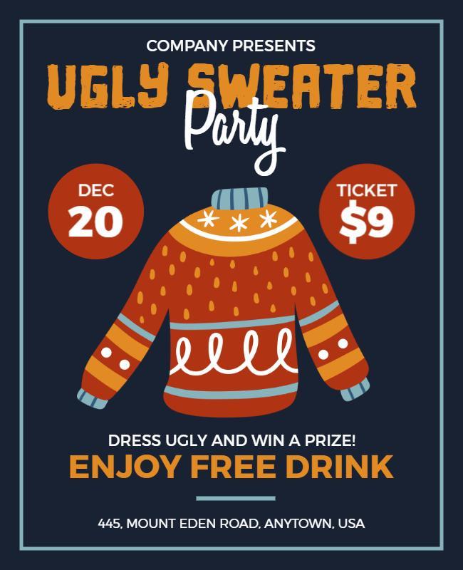 Playful Dark Ugly Sweater Holiday Party Flyer Template