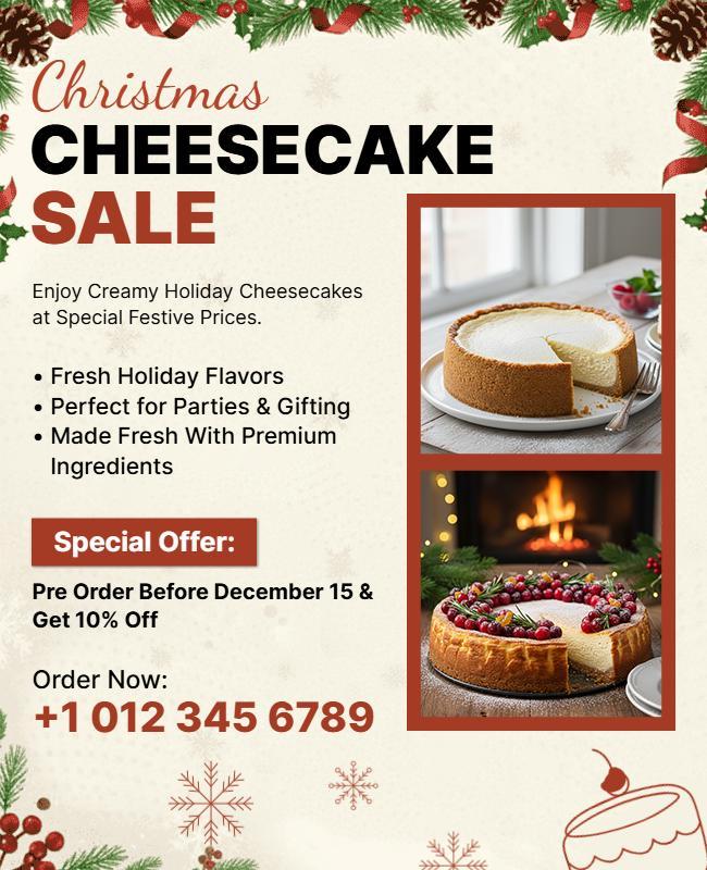 Christmas Holiday Cheesecake Sale Flyer Template