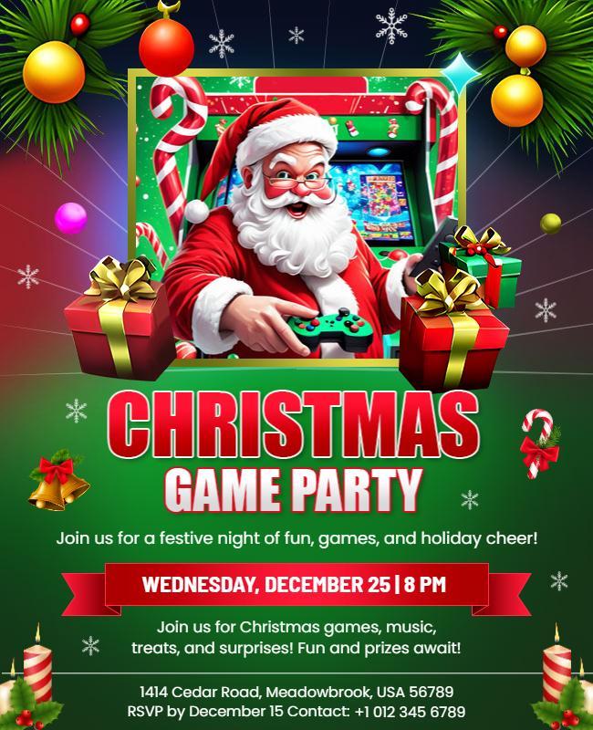 Christmas Holiday Game Party Flyer Template