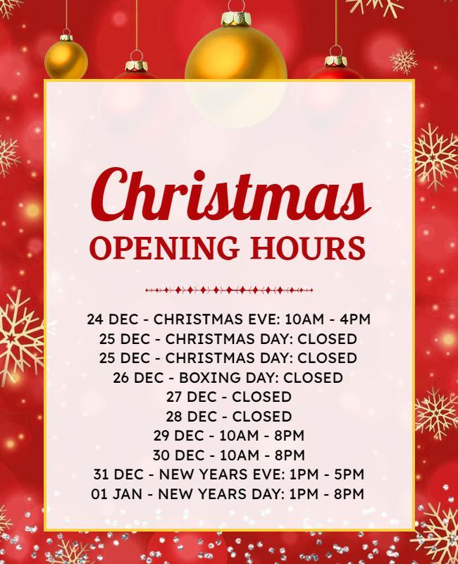 Christmas Holiday Opening Hours Flyer Template