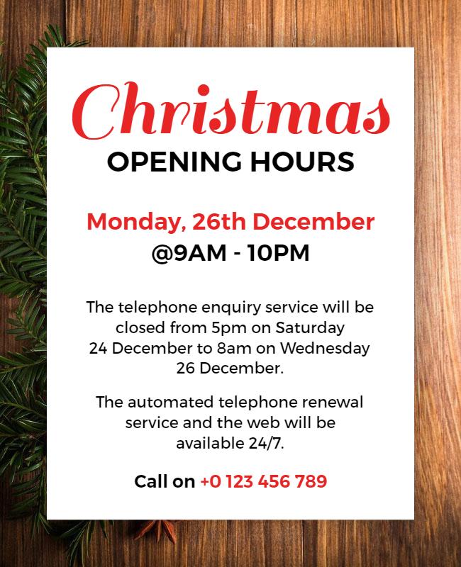 Festive Christmas Opening Hours Announcement Flyer Template