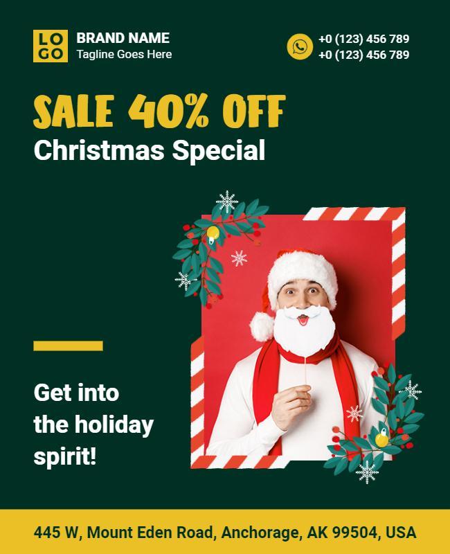 Festive Green Christmas Sale Promotion Flyer Template