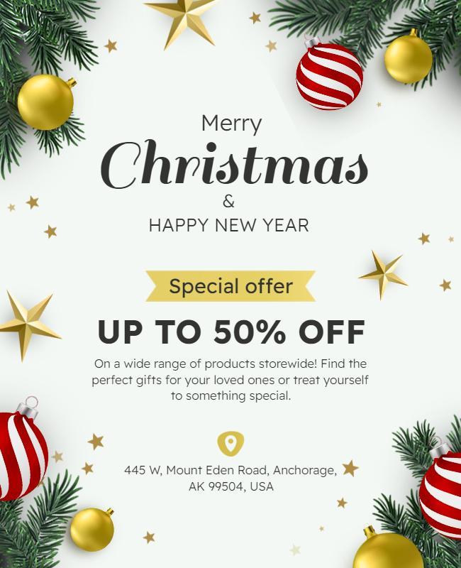 Charming Red and Gold Holiday Sales Announcement Flyer Template