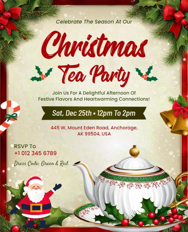 Christmas Holiday Tea Party Invitation Flyer Template