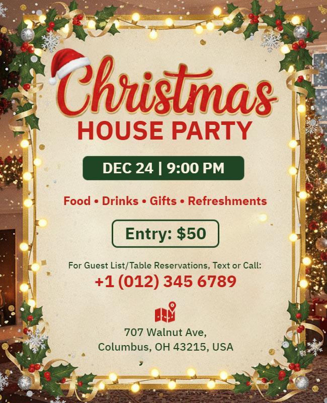 Christmas House Party Invitation Flyer Template
