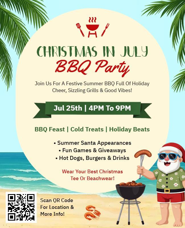 Christmas in July Beach BBQ Party Flyer Template