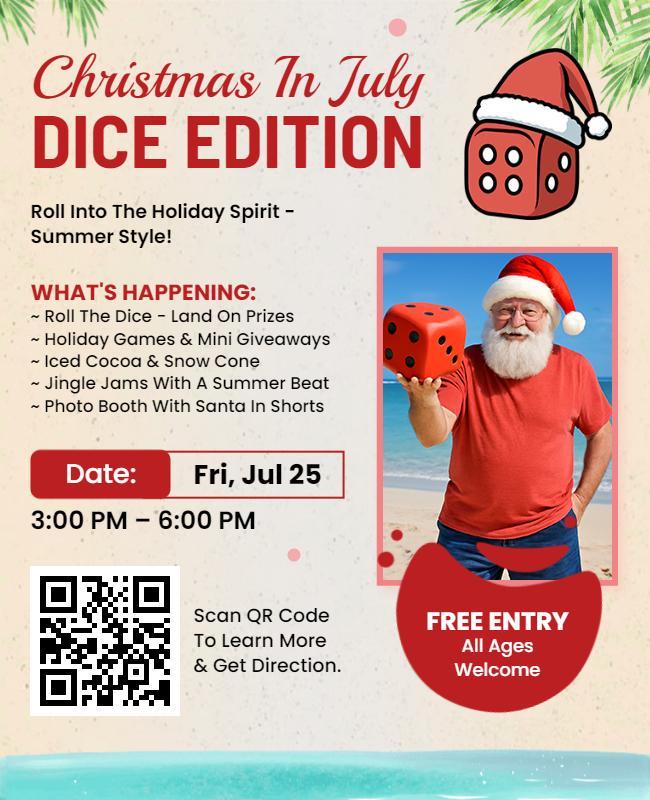 Christmas in July Dice Game Event Flyer Template
