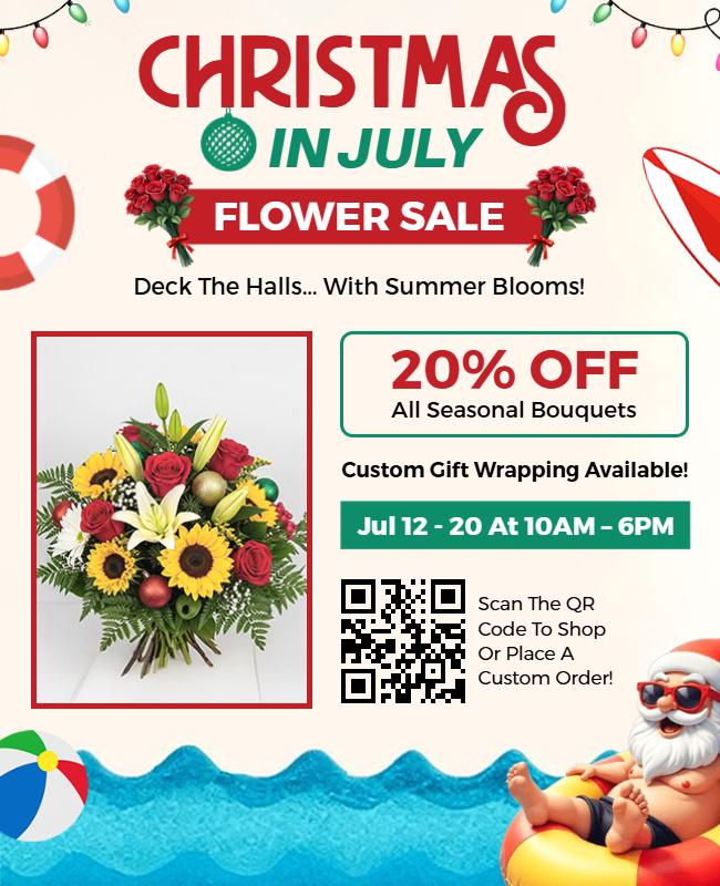 Christmas in July Flower Sale Flyer Template
