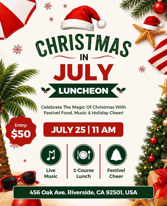 Christmas in July Luncheon Event Flyer Template