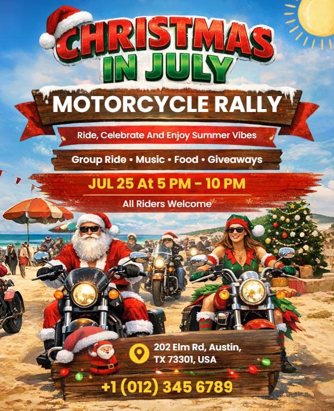 Christmas in July Motorcycle Rally Flyer Template