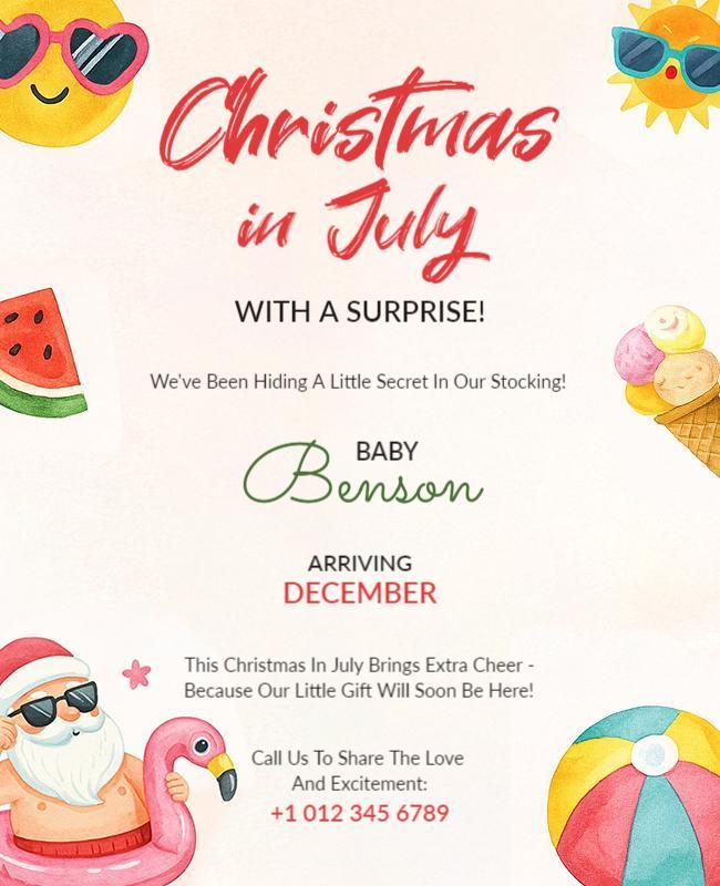 Christmas in July Pregnancy Announcement Flyer Template