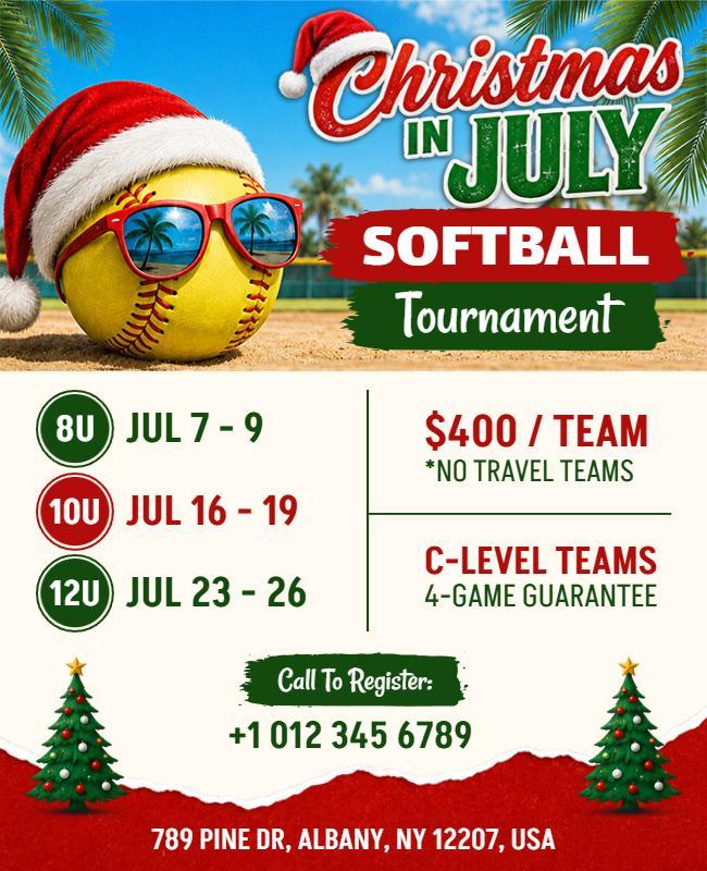 Christmas in July Softball Tournament Flyer Template