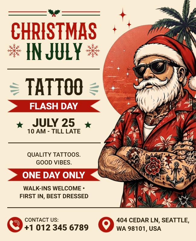 Christmas in July Tattoo Promotion Flyer Template