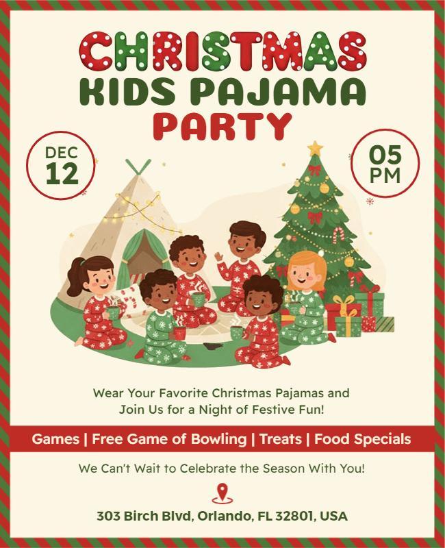 Christmas Kids Pajama Party Celebration Flyer Template