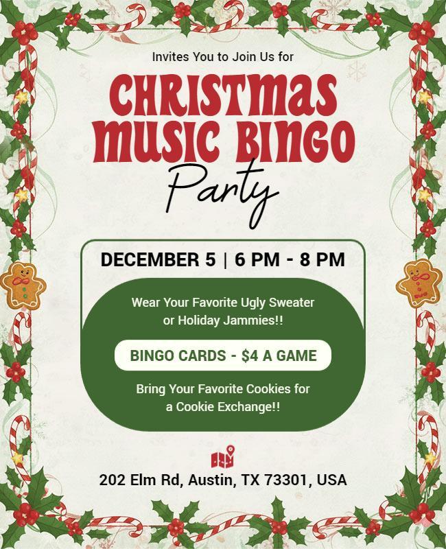 Christmas Music Bingo Party Flyer Template