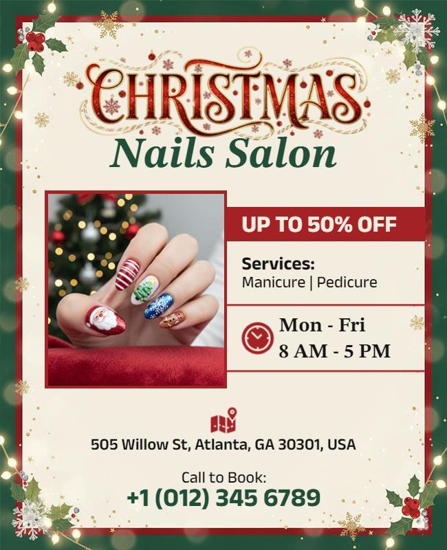Christmas Nail Salon Discount Flyer Template