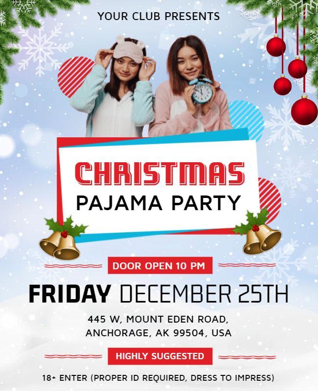 Festive Red Christmas Pajama Party Celebration Flyer Template