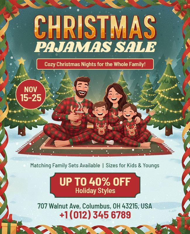 Christmas Pajamas Sale Family Event Flyer Template