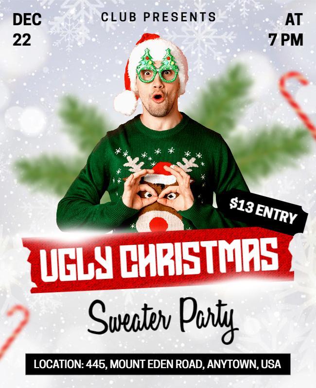 Playful Green Ugly Sweater Christmas Celebration Flyer Template