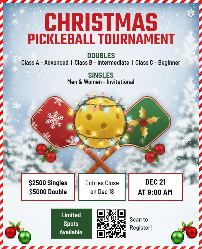 Christmas Pickleball Tournament Event Flyer Template