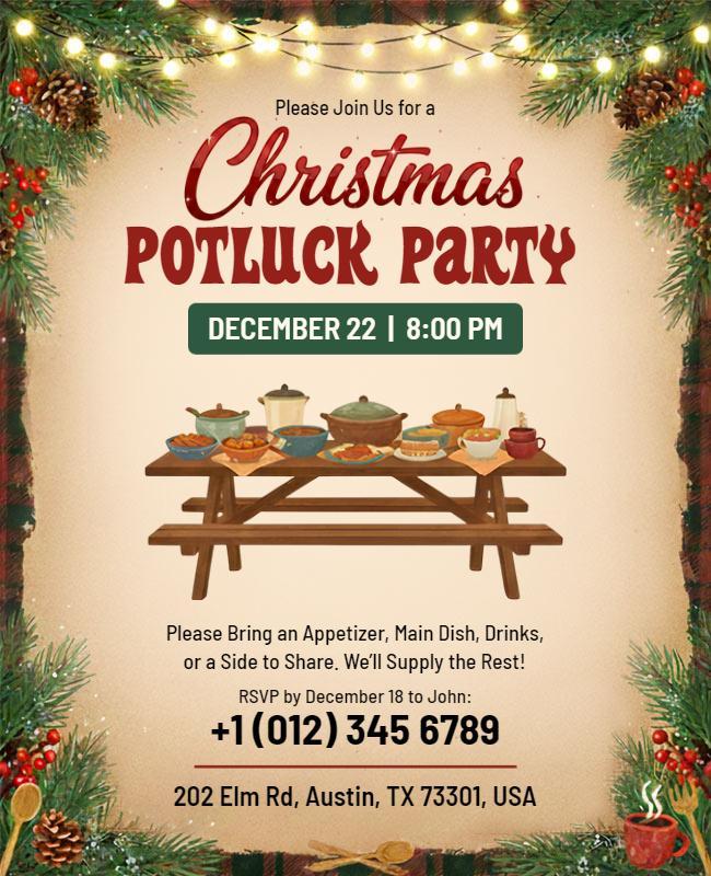 Christmas Potluck Party Invitation Flyer Template