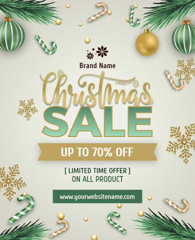 Festive Green and Gold Christmas Sale Flyer Template