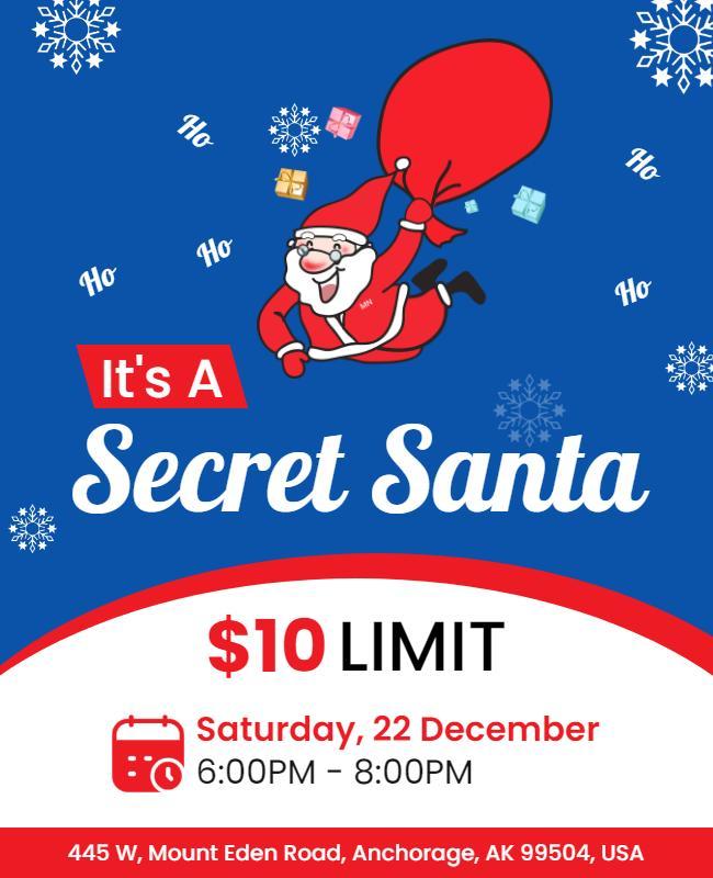 Festive Blue Secret Santa Gift Exchange Event Flyer Template