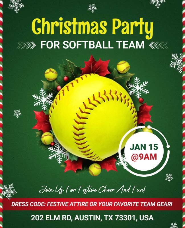 Christmas Softball Team Party Celebration Flyer Template