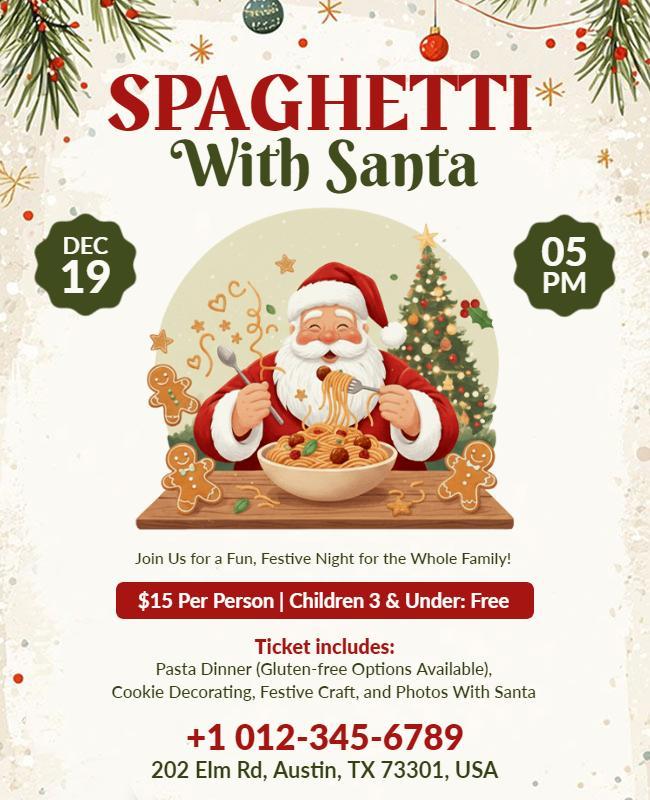 Christmas Spaghetti Dinner with Santa Flyer Template