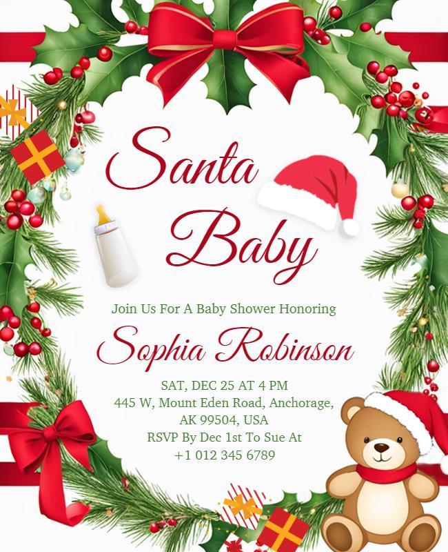 Christmas Themed Baby Shower Invitation Flyer Template