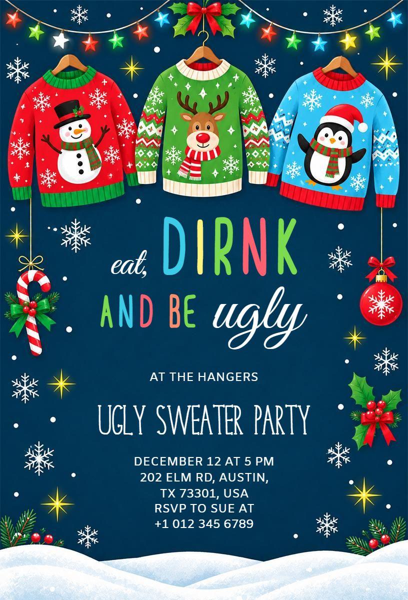 Christmas Themed Ugly Sweater Celebration Invitation Template